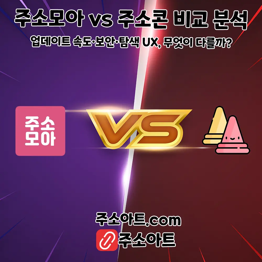주소모아 vs 주소콘 완벽 비교 (2026): UX·보안·업데이트·시나리오별 총정리